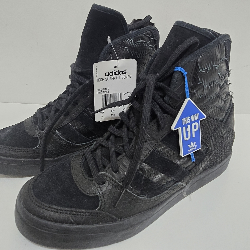 Adidas Black High Top Suede Toe Heel Sneaker, Black (Size 38, US 8) NEW